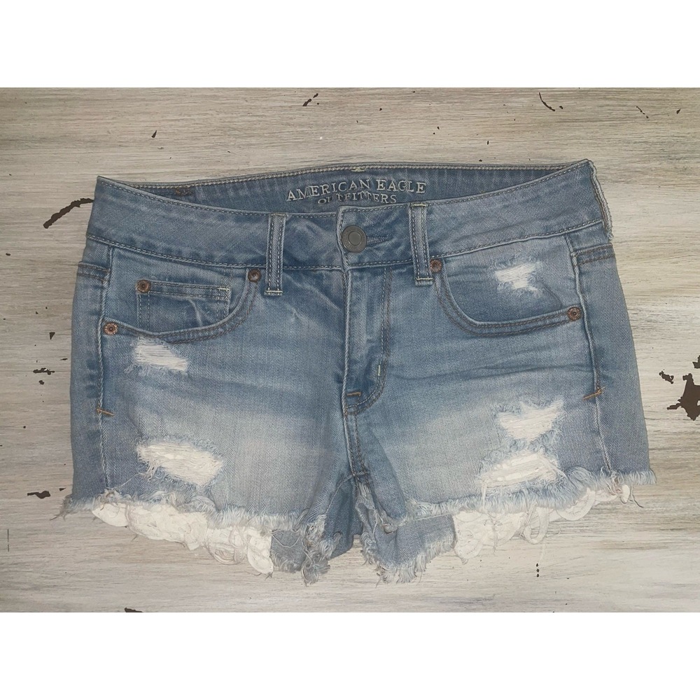 American Eagle Outfitters Women's Blue Denim Jean Shorts, Size 4, Stretch